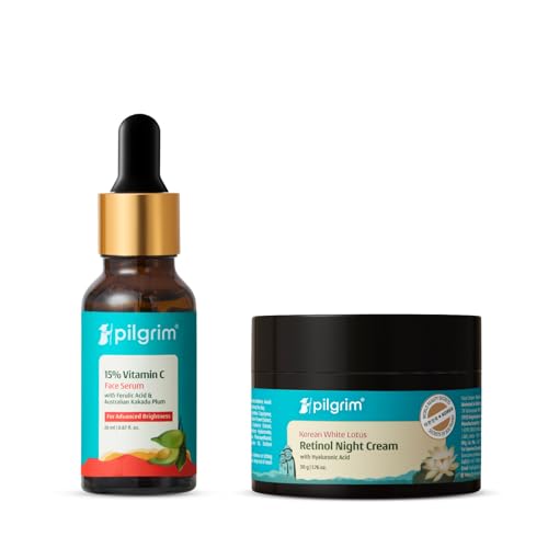 Pilgrim Radiant Glow Combo | 15% Vitamin C Face Serum & Retinol Anti-Aging Night Cream | Brightens Skin & Reduces Fine Lines