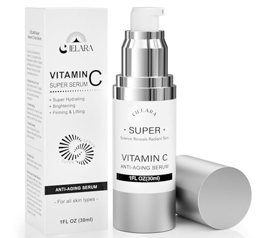 CIELARA Super Vitamin C Serum for Women, 20% Vit C Anti Aging & Wrinkle Super C Serum for Face With Hyaluronic Acid, Vitamin E, Caffeine, Peptides For Face Fine Lines Wrinkle Brightening- 1 Fl Oz