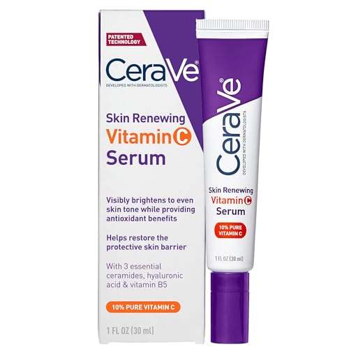 CeraVe Vitamin C Serum for Face with 10% Pure Vitamin C, Hyaluronic Acid & 3 Essential Ceramides, Skin Brightening Antioxidant Serum, Hydrates & Improves Skin Tone & Texture, Fragrance-Free, 1oz